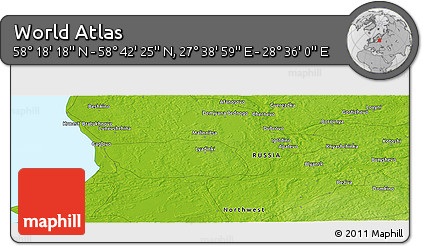 Physical Panoramic Map of the Area around 58° 30' 22" N, 28° 7' 30" E