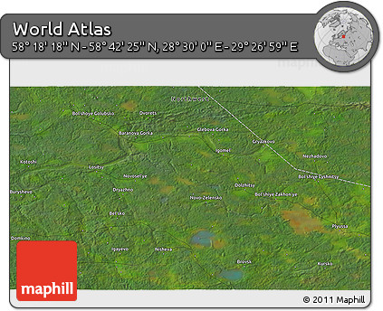 Satellite 3D Map of the Area around 58° 30' 22" N, 28° 58' 30" E