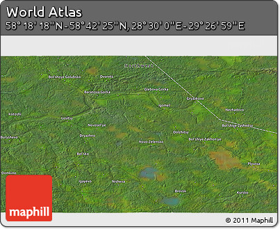 Satellite 3D Map of the Area around 58° 30' 22" N, 28° 58' 30" E