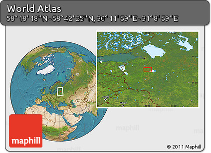 Satellite Location Map of the Area around 58° 30' 22" N, 30° 40' 29" E