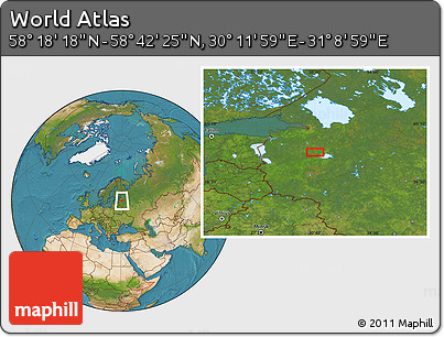 Satellite Location Map of the Area around 58° 30' 22" N, 30° 40' 29" E
