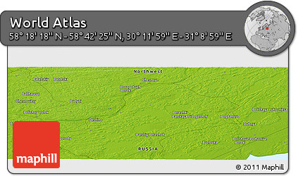 Physical Panoramic Map of the Area around 58° 30' 22" N, 30° 40' 29" E