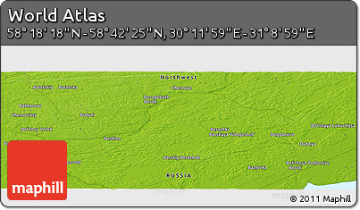 Physical Panoramic Map of the Area around 58° 30' 22" N, 30° 40' 29" E