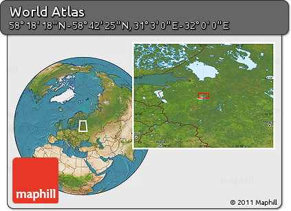 Satellite Location Map of the Area around 58° 30' 22" N, 31° 31' 29" E