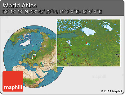Satellite Location Map of the Area around 58° 30' 22" N, 31° 31' 29" E