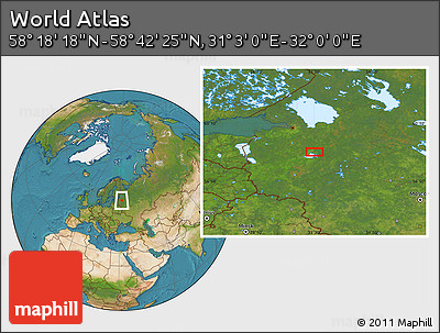 Satellite Location Map of the Area around 58° 30' 22" N, 31° 31' 29" E
