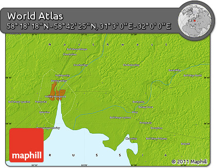 Physical Map of the Area around 58° 30' 22" N, 31° 31' 29" E