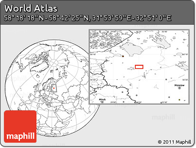 Blank Location Map of the Area around 58° 30' 22" N, 32° 22' 30" E