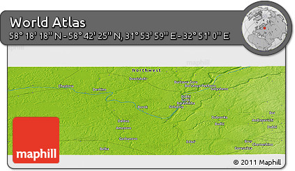 Physical Panoramic Map of the Area around 58° 30' 22" N, 32° 22' 30" E