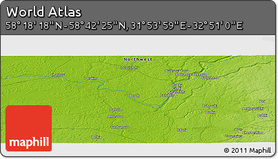 Physical Panoramic Map of the Area around 58° 30' 22" N, 32° 22' 30" E