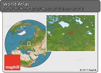 Satellite Location Map of the Area around 58° 30' 22" N, 33° 13' 30" E