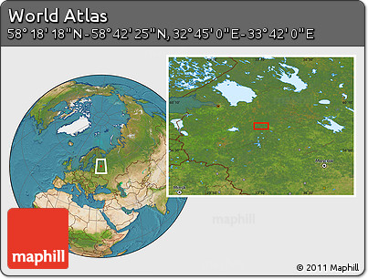 Satellite Location Map of the Area around 58° 30' 22" N, 33° 13' 30" E