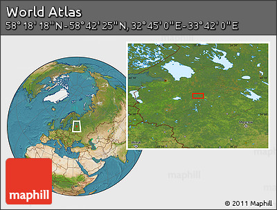 Satellite Location Map of the Area around 58° 30' 22" N, 33° 13' 30" E