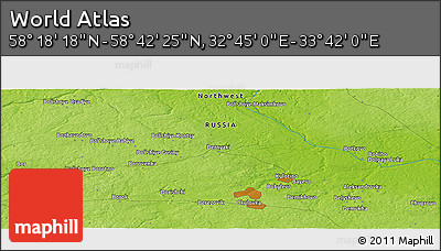 Physical Panoramic Map of the Area around 58° 30' 22" N, 33° 13' 30" E