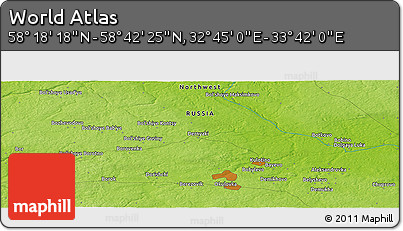 Physical Panoramic Map of the Area around 58° 30' 22" N, 33° 13' 30" E