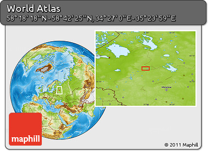 Physical Location Map of the Area around 58° 30' 22" N, 34° 55' 29" E