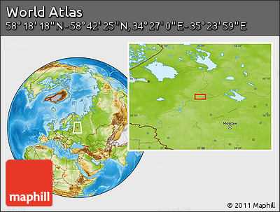Physical Location Map of the Area around 58° 30' 22" N, 34° 55' 29" E
