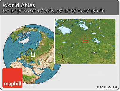 Satellite Location Map of the Area around 58° 30' 22" N, 35° 46' 29" E
