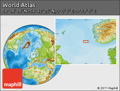 Physical Location Map of the Area around 58° 30' 22" N, 3° 28' 30" E