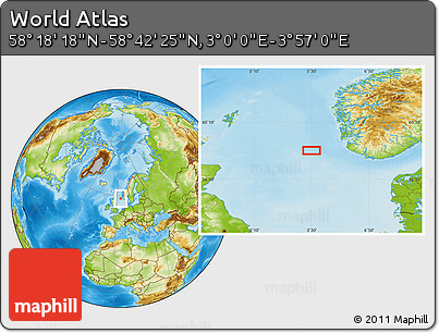 Physical Location Map of the Area around 58° 30' 22" N, 3° 28' 30" E