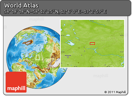 Physical Location Map of the Area around 58° 30' 22" N, 42° 34' 30" E