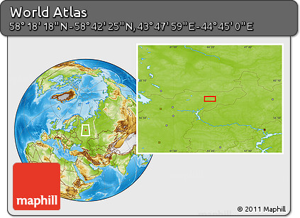 Physical Location Map of the Area around 58° 30' 22" N, 44° 16' 29" E