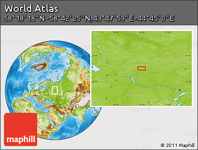 Physical Location Map of the Area around 58° 30' 22" N, 44° 16' 29" E