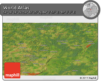 Satellite 3D Map of the Area around 58° 30' 22" N, 48° 31' 29" E