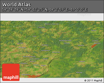 Satellite 3D Map of the Area around 58° 30' 22" N, 48° 31' 29" E