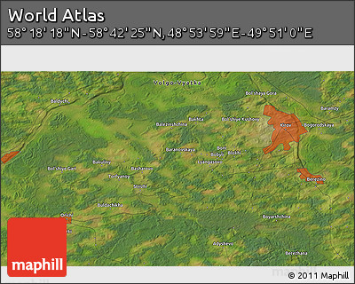 Satellite 3D Map of the Area around 58° 30' 22" N, 49° 22' 30" E