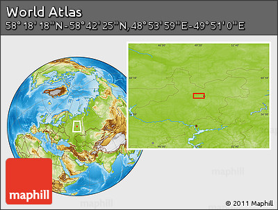 Physical Location Map of the Area around 58° 30' 22" N, 49° 22' 30" E