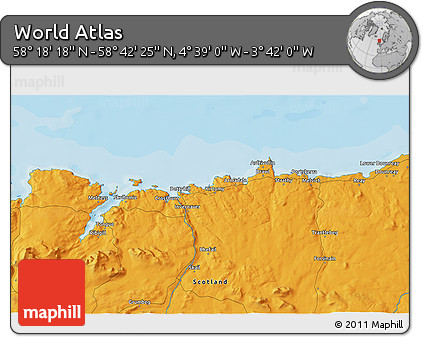 Political 3D Map of the Area around 58° 30' 22" N, 4° 10' 30" W