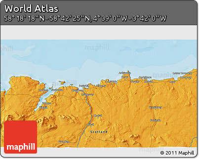 Political 3D Map of the Area around 58° 30' 22" N, 4° 10' 30" W