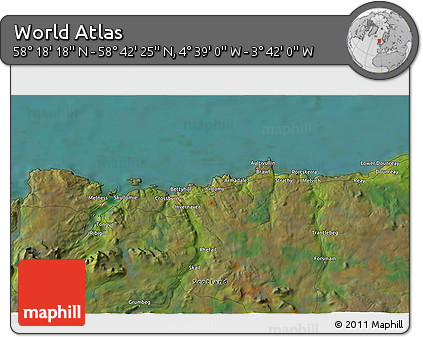 Satellite 3D Map of the Area around 58° 30' 22" N, 4° 10' 30" W