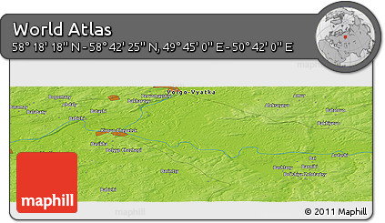 Physical Panoramic Map of the Area around 58° 30' 22" N, 50° 13' 30" E