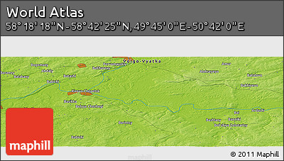 Physical Panoramic Map of the Area around 58° 30' 22" N, 50° 13' 30" E