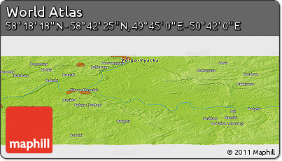 Physical Panoramic Map of the Area around 58° 30' 22" N, 50° 13' 30" E