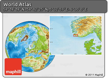 Physical Location Map of the Area around 58° 30' 22" N, 6° 1' 30" E