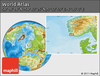 Physical Location Map of the Area around 58° 30' 22" N, 6° 1' 30" E
