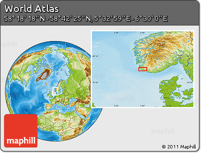 Physical Location Map of the Area around 58° 30' 22" N, 6° 1' 30" E