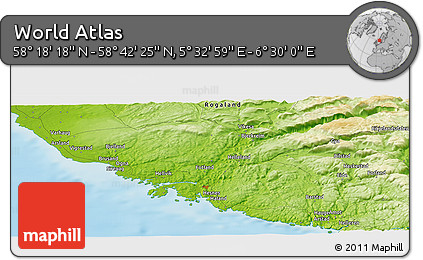 Physical Panoramic Map of the Area around 58° 30' 22" N, 6° 1' 30" E
