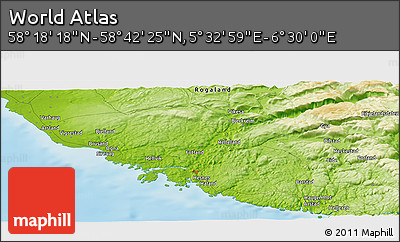Physical Panoramic Map of the Area around 58° 30' 22" N, 6° 1' 30" E