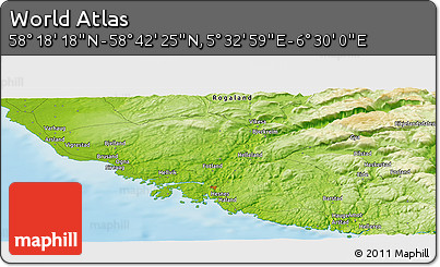 Physical Panoramic Map of the Area around 58° 30' 22" N, 6° 1' 30" E
