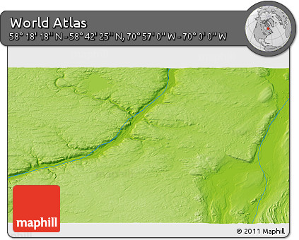 Physical 3D Map of the Area around 58° 30' 22" N, 70° 28' 29" W