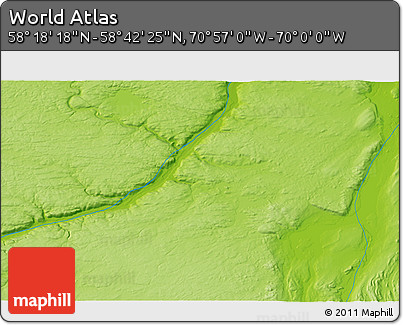 Physical 3D Map of the Area around 58° 30' 22" N, 70° 28' 29" W