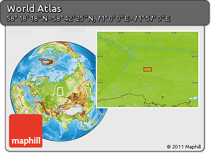 Physical Location Map of the Area around 58° 30' 22" N, 71° 28' 29" E