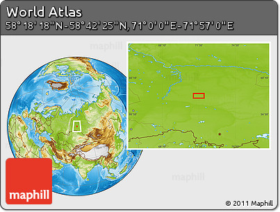 Physical Location Map of the Area around 58° 30' 22" N, 71° 28' 29" E