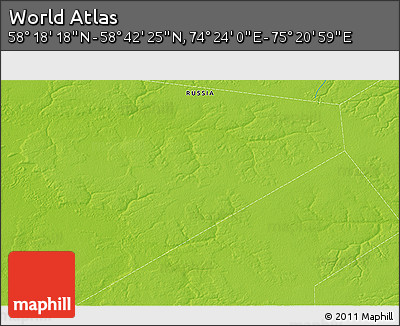 Physical 3D Map of the Area around 58° 30' 22" N, 74° 52' 30" E