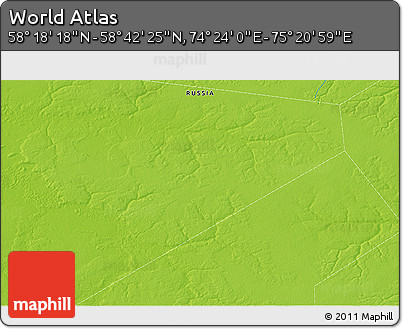 Physical 3D Map of the Area around 58° 30' 22" N, 74° 52' 30" E