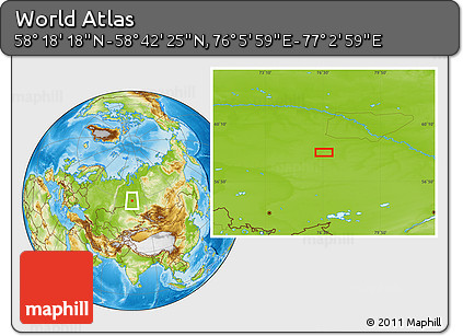 Physical Location Map of the Area around 58° 30' 22" N, 76° 34' 29" E